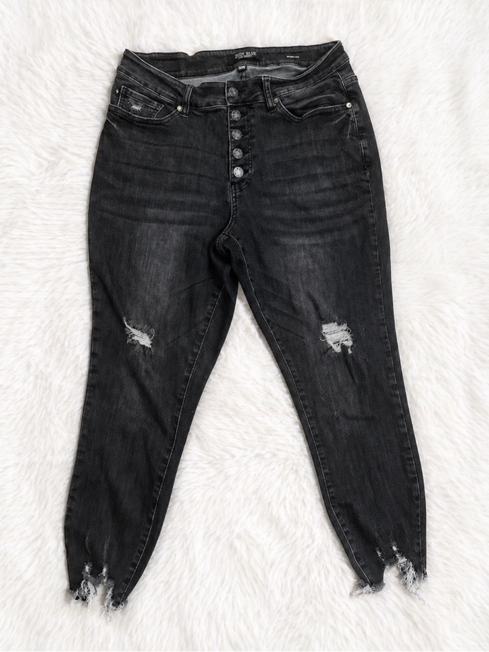 Judy Blue Black Distressed High Rise Button Fly Jeans Size 14